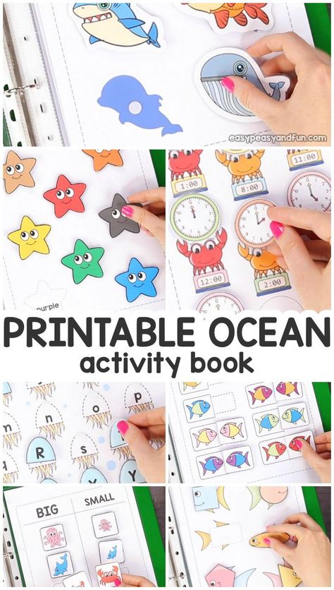 Printable Ocena Quiet Book - fun activity book for pre K and Kindergarten Activity Books For Toddlers, Ocean Activities, Summer Crafts For Kids, Preschool Printable, Animal Activities, Toddler Learning Activities, Animal Books, Toddler Books, Book For Kids