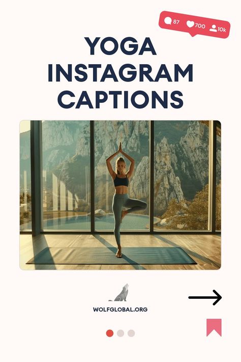 Promotional graphic for yoga Instagram captions with a person doing yoga pose indoors.
Graphic with yoga-themed checklist phrases and a button prompting to get more, from wolfglobal.org.
An advertisement with a happy woman using a laptop, promoting an Instagram engagement pod service. Yoga Captions, Day Captions, Happy Yoga Day, Yoga Instagram, Zen Vibes, Happy Yoga, Warrior Pose, Partner Yoga, International Yoga Day