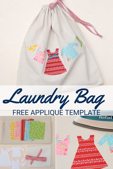 When on vacation, keep your clothes separated with this free travel laundry bag pattern. #freepattern #sewingpattern #applique #travelhandamde Peg Bag Sewing Pattern, Laundry Bag Pattern, Diy Clothespin Bag, Laundry Bags Diy, Yoga Bag Pattern, Vintage Bag Pattern, Sewing With Scraps, Sew Gifts, Applique Template