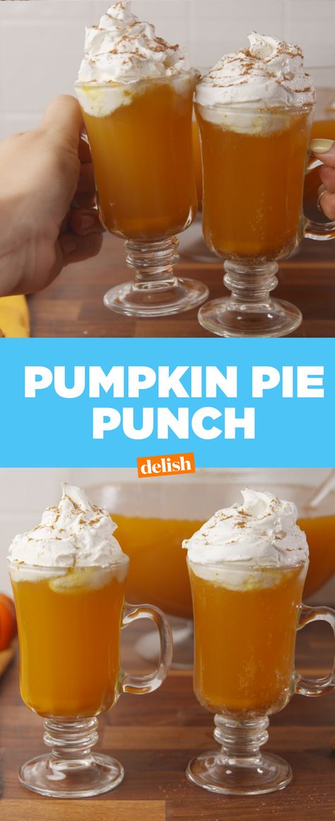 Pumpkin Pie Punch is hands-down our favorite way to booze up this fall. Get the recipe at Delish.com. Fun Holiday Drinks, Pumpkin Punch, Thanksgiving Cocktail, Halloween Punch, Thanksgiving Drinks, Thanksgiving Cocktails, Holiday Drink, Party Punch, Favorite Pie