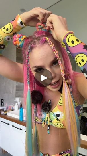 10K views · 5K reactions | Festival braids for shorter hair! Finally 🫶🏻 A easy tutorial for you to follow #rave #ravebraids #ravehair #festivalhair #festivaloutfit #festivalwear | Festival & Rave Clothing | truecoloursssz · Original audio Rave Braids Festival Hair Easy, Easy Rave Hair, Rave Braids Festival Hair, Festival Hair Braids, Festival Braid, Rave Braids, Bubble Hair, Festival Braids, Glow Hair