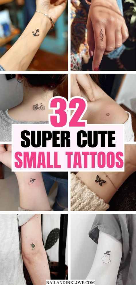 cute small tattoos, small tattoos for women, mini tats, unique small tattoo ideas Small Flower Tattoos With Words, Creative Simple Tattoos, Tattoo Ideas Female First Tattoo, 2.5 Inch Tattoo, Cute Tiny Tattoos Unique, Places To Put Small Tattoos Women, Meaningful Mini Tattoos For Women, Small Female Tattoo Ideas, Miniature Tattoos For Women