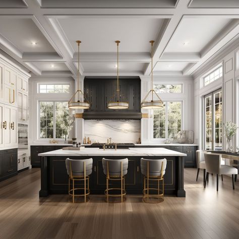 Over The Top Kitchens, Posh Kitchen Ideas, Transitional Modern Kitchen Design, Modern Hamptons Kitchen, Kitchen Inspirations Luxury, Large Island Kitchen, Classic Contemporary Kitchen, Aesthetic Work Desk, Hampton Kitchen