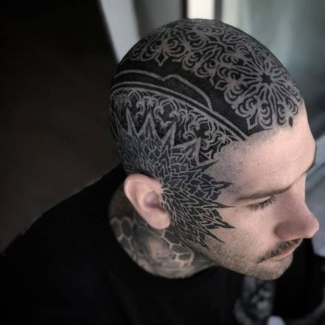 Reposted from @tattoosbypaketh, love big head tattoos like this! #inklife #headtattoo #facetattoo #geometrictattoo… | Instagram Scalp Tattoo, Scalp Micropigmentation, Head Tattoo, Face Tattoos, Head Tattoos, Hair Solutions, Face Tattoo, Blackwork Tattoo, Creative Tattoos