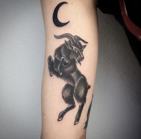 Traditional Tattoo Torso, Tattoo Goat, Goat Tattoo, Stick Poke Tattoo, Ram Tattoo, Black Phillip, Torso Tattoos, Grunge Tattoo, Capricorn Tattoo