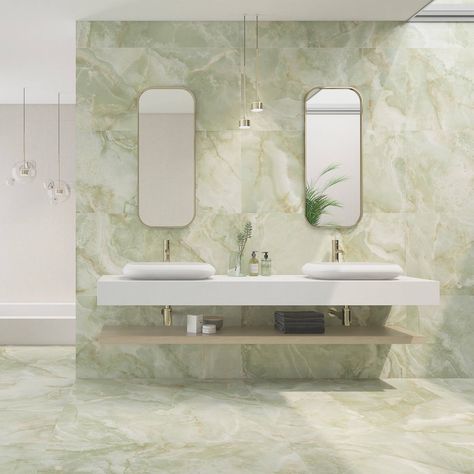 Green Marble Bathroom, Onyx Marble, Main Bathroom, Green Tile, Bathroom Collections, Marble Wall, Green Bathroom, Marble Bathroom, Marble Tile