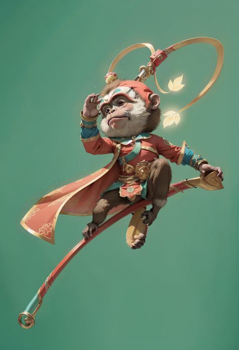 Samurai Games, Sun Wukong, Journey To The West, Monkey King, Dnd Art, Character Illustration, Digital Painting, Card Games, Game Art