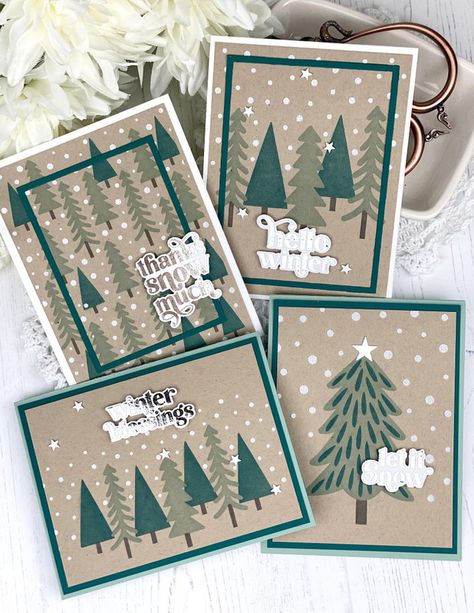 Winter Blessings, Christmas Tree Stencil, Greeting Card Inspiration, Christmas Tree Background, Tree Stencil, Leaf Stencil, Leaf Cards, Taylored Expressions, Christmas Tree Cards