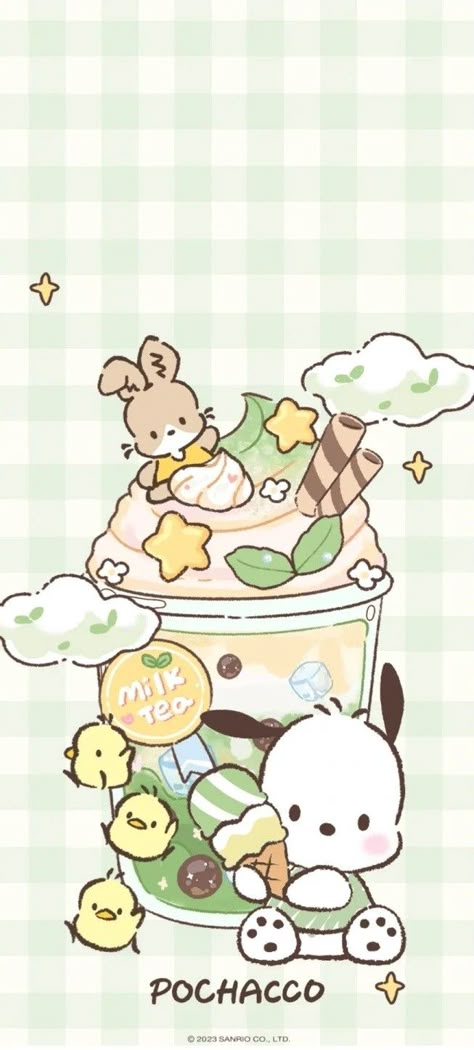 Landry Sanrio Wallpaper, Picacho Sanrio, Sanrio Characters Together Wallpaper, Sanrio Characters Pochacco, Sanrio Art Ideas, Cute Pochacco Wallpaper, Cute Sanrio Background, Mocha Sanrio Wallpaper Iphone, Pochacco Fanart