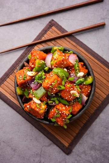 Premium Photo | Chilli paneer dry is made using cottage cheese, indo chinese food Panner Chilly, Indo Chinese Food, Chilly Paneer, Paneer Chilli Dry, Grilled Cheese Recipes Gourmet, Veg Crispy, Chili Paneer, Recipes Gourmet, Food Collage