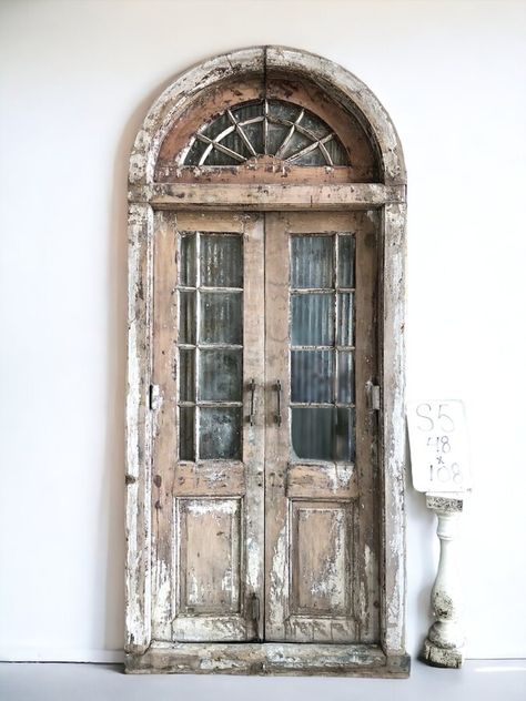 Antique Arched French Double Doors (48x108) Encased Doors, European Door Jamb S5 French Arch, French Front Doors, French Double Doors, Rustic Tables, Bookshelf Door, Recycled Door, Farmhouse Style Furniture, European Doors, Victorian Door