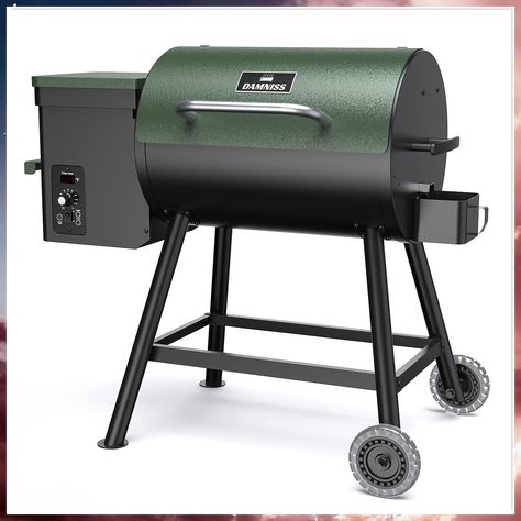 DAMNISS Wood Pellet Grill & Smoker 8-in-1 Multifunctional BBQ Grill with Automatic Temperature Control, for Outdoor Cooking Smoke, Bake and Roast Area 456 sq.In.Green Portable Bbq Grill, Best Smoker, Pellet Grills Smokers, Pellet Smokers, Portable Bbq, Wood Pellet Grills, Seared Steak, Wood Pellet, Backyard Camping