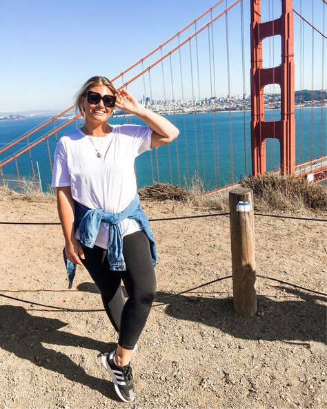 The perfect look to run around and play tourists! We hiked through the Muir Woods + saw the Golden Gate Bridge! The views were amazing! My leggings were so comfortable all day + they are on sale for $23 👌🏼 this is my favorite basic tee, I have a couple colors. Both run true to size. http://liketk.it/2FCYh #liketkit @liketoknow.it #LTKtravel #LTKsalealert #LTKstyletip #LTKunder50 #LTKgetaway Cute Hiking Outfit Summer Plus Size, Plus Size Hiking Outfit Summer, Hicking Outfits, Plus Size Hiking Outfit, Travel Outfit Plus Size, Woods Outfit, Tourist Outfit, Plus Size Hiking, Cute Hiking Outfit