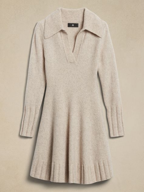 This fit-and-flare dress is knitted in one of our warmest wool-blend yarns, one we selected for its softness and subtle, bouclé texture.  Fit and flare.  Polo collar.  Unlined.  Fit and flare.  Long sleeves.  Mini length.  Model: Size S, 5'10" (178cm). 2024 Style, Church Dresses, Dress 2024, Classy Style, Church Decor, Knit Fashion, Inspiration Mode, Fashion Mode, Covet Fashion