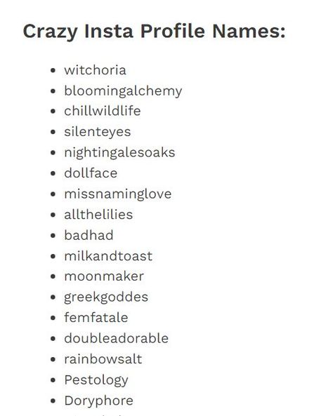 Insta Names Crazy Instagram Usernames, Crazy Username Ideas, Spiritual Username Ideas, Dark Usernames, Cute Aesthetic Usernames, Cool Usernames For Instagram, User Ideas, Profile Names, Cool Usernames