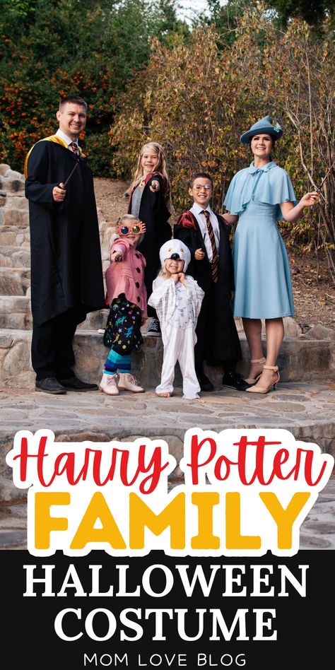 Photo of family wearing Halloween costumes with text that reads "Harry Potter family Halloween costume" Costume Ideas Harry Potter, Baby Harry Potter Costume, Matching Family Halloween Costumes, Family Halloween Costume Ideas, Potter Family, Harry Potter Halloween Costumes, Family Halloween Costume, Halloween Gender Reveal, How To Clean Laminate Flooring