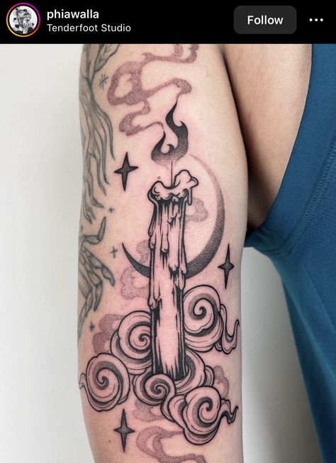 Candle Tattoo, Muster Tattoos, Magic Tattoo, Spooky Tattoos, Dot Work Tattoo, Black Ink Tattoos, Elegant Tattoos, Dope Tattoos, Candle Magic