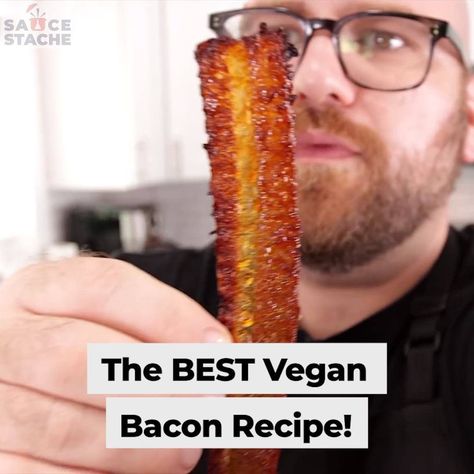 The BEST Vegan Bacon Recipe from The EDGY VEG! | The BEST Vegan Bacon Recipe from The EDGY VEG! | By Sauce Stache Vegetarian Bacon Recipe, Tempeh Bacon Recipe, Vegan Tofu Bacon, Rice Paper Bacon, Vegan Pork, Thick Bacon, Vegan Bacon Recipe, Vegan Tempeh Bacon, Seitan Bacon