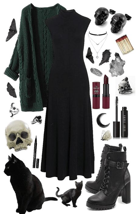 All Black Witch Outfit, Witch Outfit Modern Aesthetic, Witch Fashion Modern, Witch Vibes Aesthetic Outfit, Halloween Work Outfit Ideas, Witches Of East End Outfits, Green Witch Outfit Modern, Comfy Witchy Outfits, Witchy Corporate Outfits