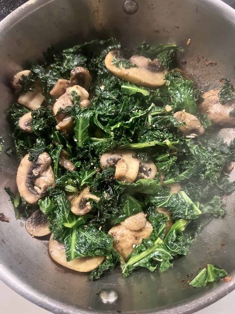 Sauteed kale and mushroom | Stir fry mushroom & kale - SecondRecipe Kale Mushroom Recipe, Kale Sauteed, Frozen Kale, Kale And Mushroom, Mushroom Kale, Freezing Kale, Mushroom Stir Fry, Healthy Stir Fry, Maitake Mushroom