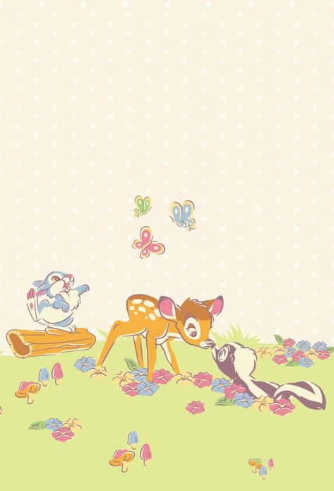 Bambi (Retro Pop) | Line Wallpaper Inside Page Line Wallpaper, Interesting Gif, Apple Images, Cartoon Paper, Bambi Disney, Wallpaper Notebook, Disney Birthday Party, Deer Decor, Spring Wallpaper