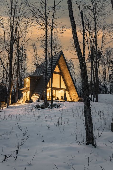 Prunella a-frame cabins glamping winter experience. Photograph: Mathieu Dupuis @mat_dupuis_photo Aframe Cabins, Frame Cabins, Frame Cabin, Forest Bathing, Cottage Ideas, A Frame Cabin, A Frame House, Manifestation Board, Cabin In The Woods