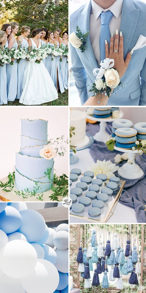 cute light blue wedding ideas Blue And White Wedding Dress Brides, Purple Blue And Gray Wedding, Wedding Colors For May 2024, Wedding Dresses Blue And White, Light Blue Wedding Theme Groomsmen, Baby Blue Suits For Men Wedding, Bridesmaid Dresses Pastel Blue, Pastel Blue And White Wedding, Chinaware Blue Wedding