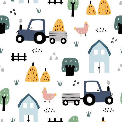 Download the Farm seamless pattern Lovely landscape background with car tractors and houses. Hand drawn design in cartoon style, use for print, wallpaper, decoration, fashion. Vector illustration 3721261 royalty-free Vector from Vecteezy for your project and explore over a million other vectors, icons and clipart graphics! Fashion Vector, Pattern Landscape, Minimal Patterns, Kayak Adventures, Bear Illustration, Landscape Background, Creative Content, Car Illustration, Kids Clipart