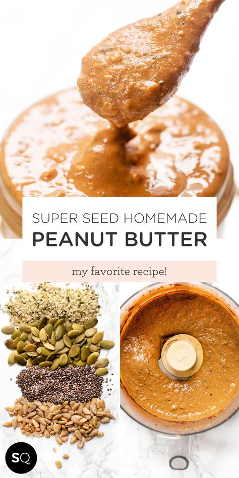 There are a lot of incredibly delicious recipes made out of peanut butter, so first, we need a good start, and we know homemade is always better and healthier. That’s why I bring you this simple recipe today. It's filled with protein, has an awesome crunchy texture, and a subtle hint of cinnamon. For the ultimate peanut butter, we’re blending peanuts with four different seeds that will add a creamy texture while also boosting the nutrition! Homemade Peanut Butter Recipe, Fermented Peanut Butter, Mixed Nut Butter Recipes, Seed Butter Recipes, Alkaline Sweets, Homemade Nut Butter Recipes, Savory Spreads, Paleo Sauce, Vegan Jam