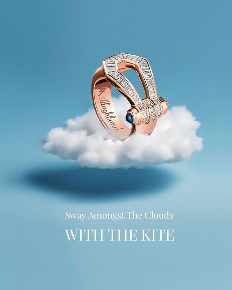 Sway amongst the clouds with the Kite. #KiteCollection #Kite #Alaghband #AlaghbandWishes #Diamonds #Ring #Jewelry #Dubai #dubaimall Jewellery Ads Creative, Jewelry Art Direction, Diamond Jewelry Photography, Jewellery Banner Design, Jewelry Ads Creative, Digital Advertising Ideas, Jewellery Creative, Jewellery Ads, Jewellery Branding