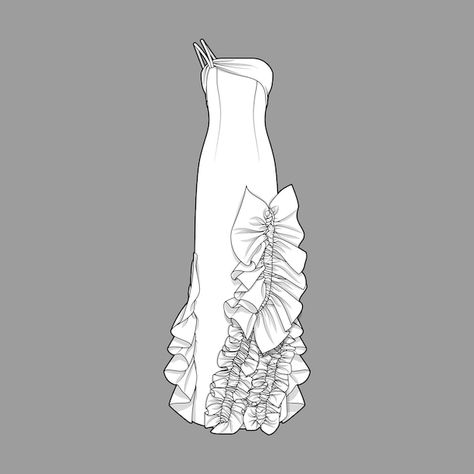 Cloth Sketch, Dress Flat Sketch, 2d Fashion, Easy Sketching, Unique Dress Design, Flower Pattern Drawing, Character Fashion, Fashion Design Sketch, Technical Drawings