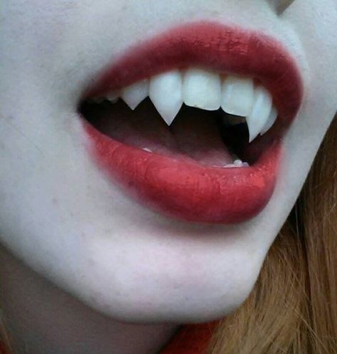 Edited a pic of fangs Vampire Fang Aesthetic, Double Fangs, Fang Aesthetic, Teeth Aesthetic, Vampire Fangs, Vampire Teeth, Arte Van Gogh, Vampire Girls, Sharp Teeth