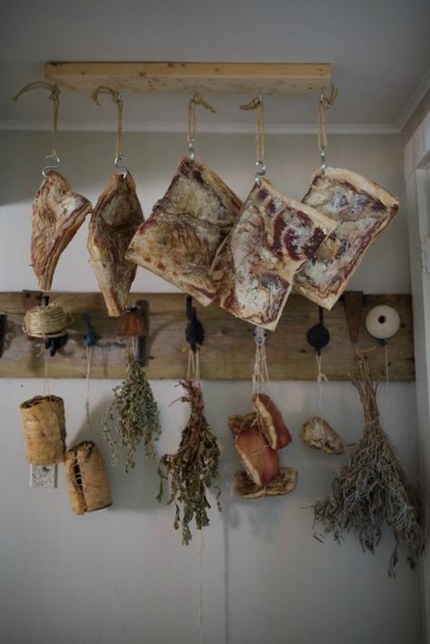 Meat Cellar, Butcher Room, Larder Ideas, 1900 Kitchen, Curing Chamber, Parisienne Farmgirl, Harvest Storage, Food Storage Rooms, Meat Store