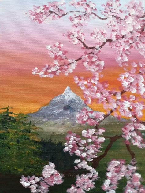 Japanese Blossom Painting, Canvas Drawings With Markers, 5 X 7 Canvas Paintings, Painting Ideas On Canvas Cherry Blossoms, Sakura Tree Painting Acrylics, Painting Blossom Tree, Blossom Trees Drawing, Japanese Trees Painting, How To Paint Cherry Blossom Tree