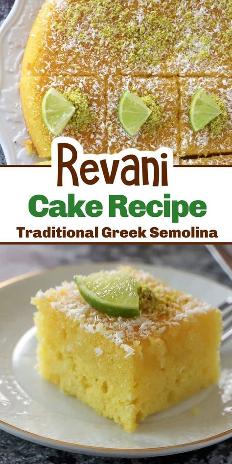 Ravani Greek Cake, Greek Cakes Traditional, Coconut Baking Recipes, Greek Cake Recipes, Greek Desserts Traditional, Revani Cake Recipe, Baklava Syrup Recipe, Ravani Cake, Greek Desserts Easy