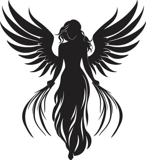 Angelic Radiance Beautiful Wings Icon Heavenly Guardian Black Angelic Emblem Moto Logo Design, Angel Icon, Angel Logo, Angel Svg, Angel Silhouette, Wings Icon, Angel Coloring Pages, Angel Vector, Beautiful Wings