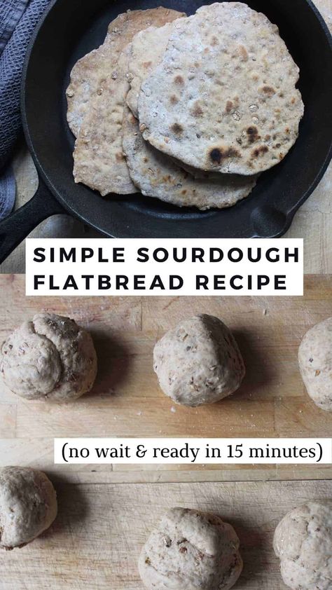 With only 5 ingredients and ready in 15 minutes, this no-wait sourdough flatbread recipe is simple and reliable. Crispy flatbreads can be topped with herbs, garlic, or whatever else you feel like. Sourdough Naan Bread Recipe, Sourdough Flatbread Recipe, Sourdough Flatbread, Flatbread Dough, Crispy Flatbread, Simple Sourdough, Recipes With Naan Bread, Flatbread Recipe, Discard Recipes