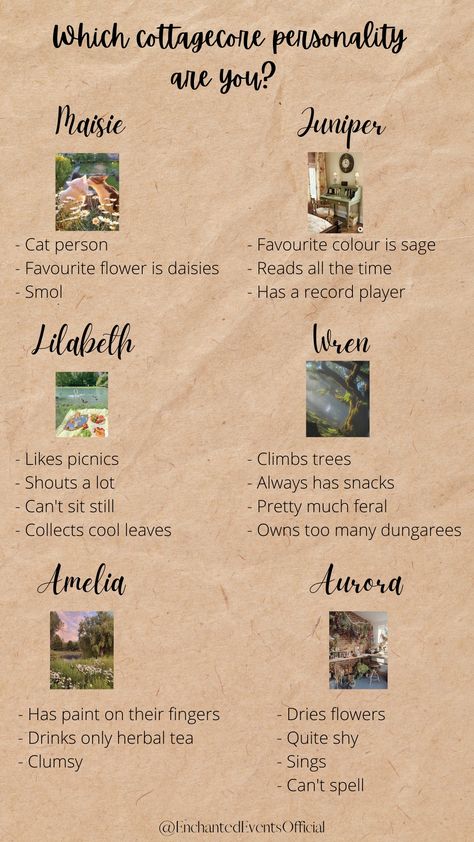 Different names are attached to different personality traits and images to help the user pick which cottagecore aesthetic they feel closest to. Cottagecore Writing Prompts, Fairytale Names, Dark Academia Names, Cottagecore Girls, Autumn Writing, Pearls Aesthetic, Regency Aesthetic, Royalty Core, 2023 Aesthetic