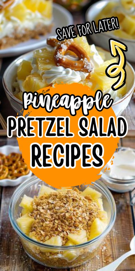 Pineapple Pretzel Salad Pineapple Pretzel Salad, Pretzel Desserts, Pretzel Treats, Gluten Free Pretzels, Pretzel Salad, Sugar Free Pudding, Frozen Pineapple, Refreshing Desserts, Vanilla Pudding Mix