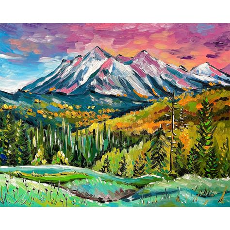 Rocky Mountain National Park Print From Original Oil Painting - Etsy Canada Pop Art Mountain Painting, Colorado Mountains Painting, Rocky Mountain Painting, Pnw Painting, Colorful Mountain Painting, Mountain Range Painting, Painting Denim, Wilderness Decor, Aesthetic Tech