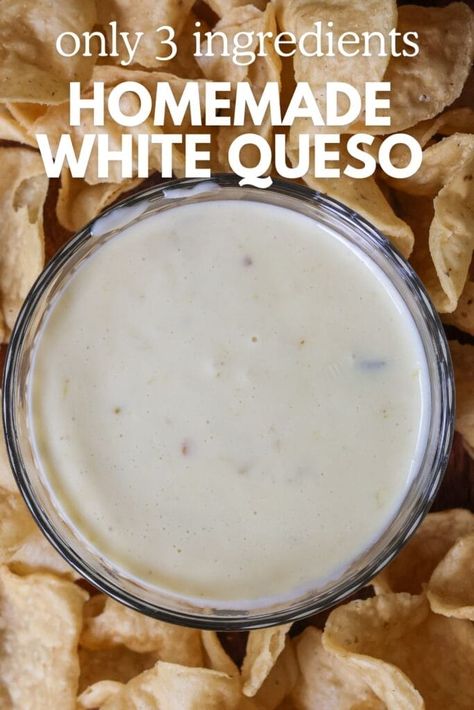 Homemade White Queso with 3 Ingredients Homemade White Queso, Bbq Nachos Recipe, Homemade Queso Recipe, Queso Dip Easy, Easy Queso, Naturally Sweetened Desserts, White Queso Dip, White Queso, Queso Dip Recipes