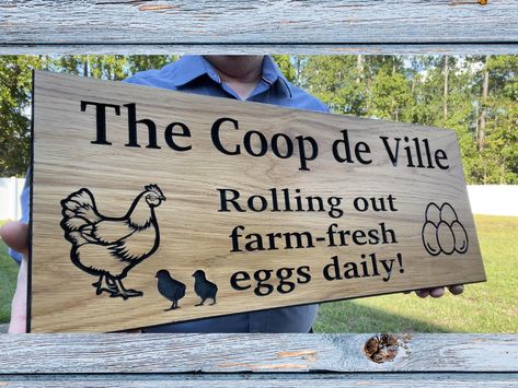 Custom Chicken Wood Sign, Farm house Decor, Personalized Chicken Coop Sign Name, Chicken coop Wall Art, Hen house Sign, Farm Sign,Barn Decor by RusticTimberandGifts on Etsy Workshop Bench, Chicken Coop Signs, Cabin Signs, Address Plaques, Barn Decor, Farm Signs, Hen House, Farm Fresh Eggs, Carved Designs