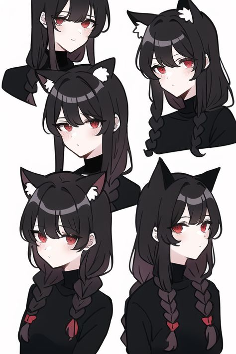 neko girl sketch uwu Neko Oc Designs, Cat Girl Animes, Cat Oc Art Human, Black Cat Oc Human, Human Cat Hybrid Oc, Cat Human Drawing, Cat Girl Character Design, Black Hair Catgirl, Hairstyles Anime Female