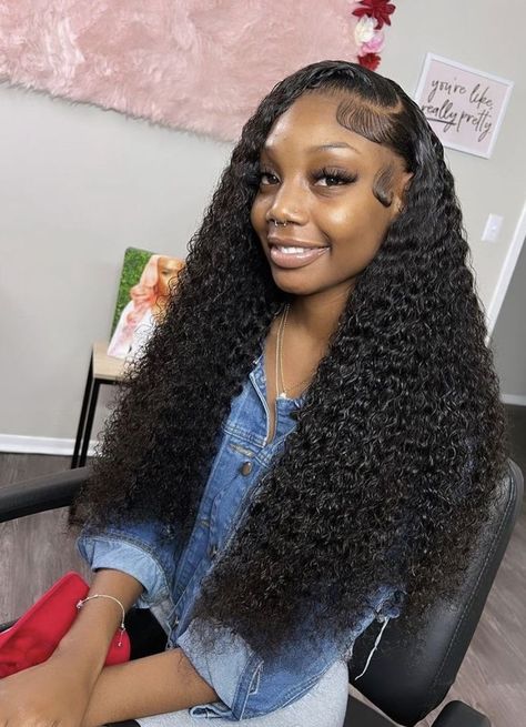 Lace Front Wigs For Black Women Wet And Wavy, Deep Wave Wig Side Part Edges, Jerry Curl Frontal Wig Styles, Side Part Frontal Wig Deep Wave, Curly Closure Wigs For Black Women, Wet Curly Sew In, Curly Lace Front Wigs Side Part, Deepwave Frontal Hairstyles Side Part, Wet N Wavy Weave Hairstyles Black Women