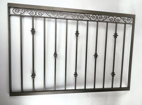 Metal Deck Railing Panel Fence Section Ornamental Iron Powdercoated Steel Scroll and Collars - Etsy Denmark Wood And Iron Fence, Iron Fence Design, Portugal Garden, Wrought Iron Railing Exterior, Rod Iron Fences, Wrought Iron Fence Panels, Wrought Iron Porch Railings, Iron Railings Outdoor, Iron Fence Panels