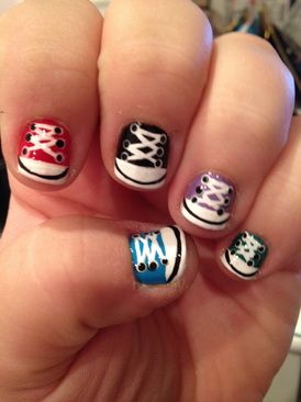 Shoe Nails Converse Nail Art, Sneaker Nails, Converse Nails, Funny Nails, Hearts Nails, Shoe Nails, Nail Blog, Grunge Nails, Really Cute Nails