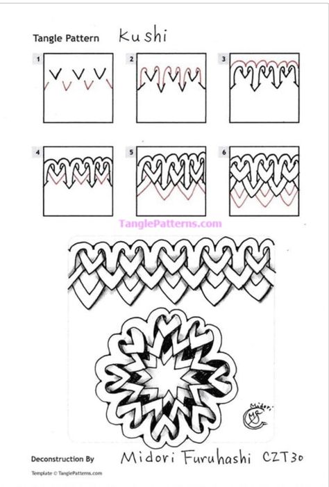 Art Drawings Step By Step, Tangle Art Step By Step, Zentangle Art Beginners, Zentangle Patterns Step By Step, Patterns Zentangle, Easy Patterns To Draw, Zendoodle Art, Zen Patterns, Easy Zentangle Patterns