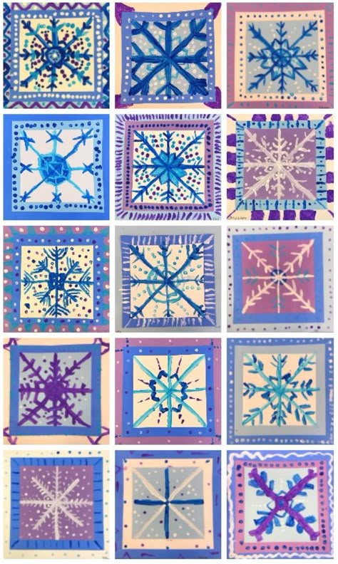 Symmetry Art For Kids, Symmetry Art Projects, Snowflake Symmetry, Winter Art Ideas, Snowflake Art, January Art, Holiday Art Projects, Winter Art Lesson, Snowflakes Art