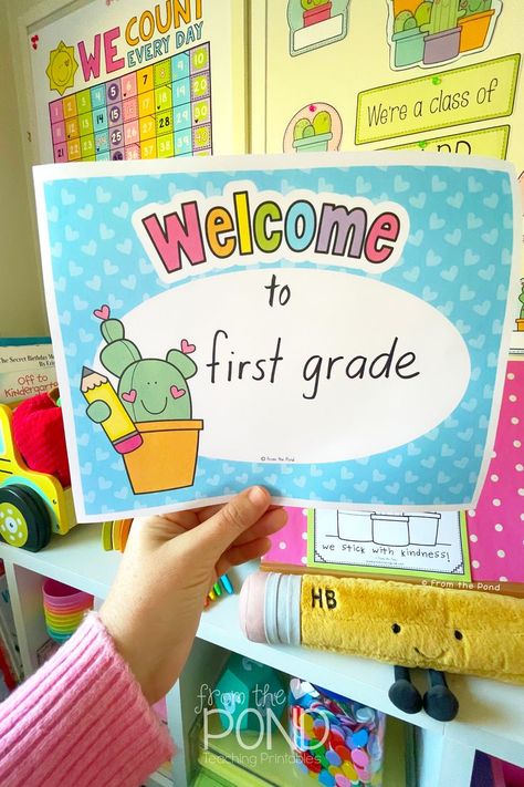 Create a lovely classroom welcome with our fast-prep one page signs! Simply print, write or type and display. Learn more on the blog and find this cactus themed set in our store. Welcome Sign For Classroom, Sign For Classroom, Cactus Classroom, English Lab, Back To School Classroom, Classroom Welcome, Teaching Printables, Kindergarten Themes, From The Pond