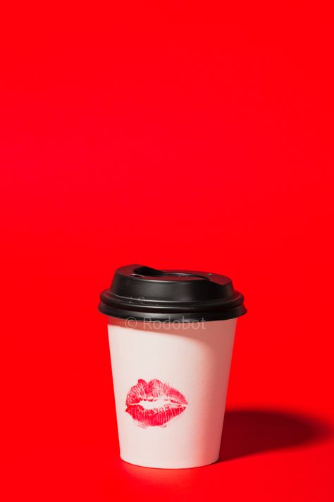 Conceptual still life, coffee takeaway… #Coffee #kiss #valentinesday #love #stilllife #colorful #red #lipstick #conceptual #inspiration Still Life Coffee, Coffee Lipstick, Lipstick Ad, Lipstick Mark, Takeaway Coffee, Photography Ideas At Home, Color Aesthetic, Kiss Day, Coffee Valentines